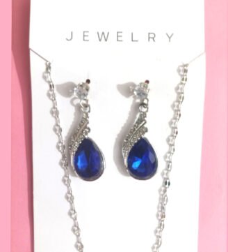 Brand New Blue Crystal Teardrop Necklace & Earring Set - PID 117