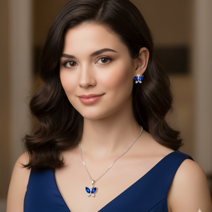 Blue Butterfly Jewelry Set – Marquise Stone Pendant & Earrings Blue-Butterfly-Jewelry-Set-saajworld