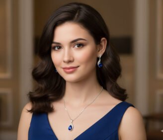 Brand New Blue Teardrop Jewelry Set – Gemstone Pendant Necklace with Matching Dangle Earrings