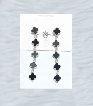 Clover-Cascade-–-Black-&-Silver-Drop-Earrings-Saajworld