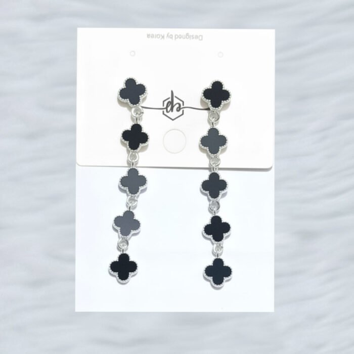 Clover-Cascade-–-Black-&-Silver-Drop-Earrings-Saajworld