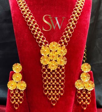 Dubai Gold Polish Floral Necklace & Earrings Jewelry Set