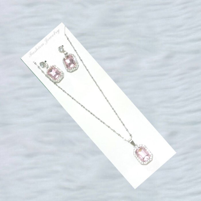 Pink-Gemstone-Jewelry-Set-–-Silver-Necklace