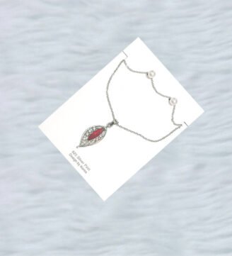 Brand New Gold Teardrop Necklace – Red Gemstone Pendant with Pearl Accents