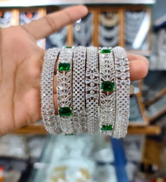 Silver-Plated-CZ-Bangles-with-Green-Stones