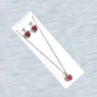 Brand New Red Heart Gem Jewelry Set – Silver-Tone Necklace & Drop Earrings