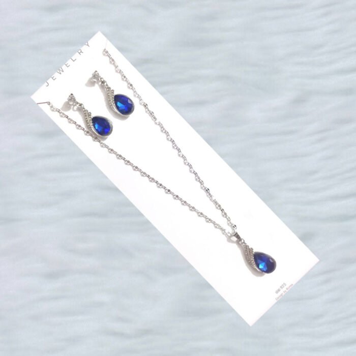 saajworld-necklace-earrings-set-image-update Blue Teardrop Jewelry Set – Gemstone Pendant Necklace with Matching Dangle Earrings